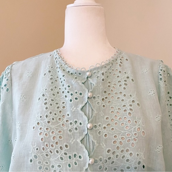 Tyler Boe 100% Linen Eyelet Cut Out Long Sleeve Top - Medium - Picture 2 of 13